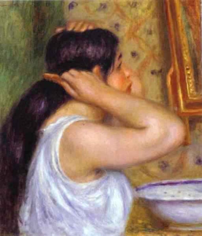 the toilette_ woman combing her hair.jpg